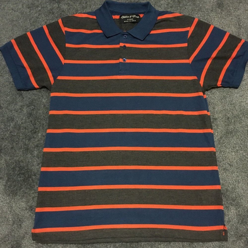 Stitches & Rivets Mens XL Multi-Colored Casual Dress Striped Polo Shirt